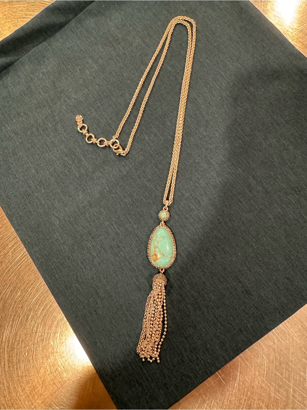 Silver Chain Turquoise like Pendant Tassel Necklace - Women Jewelry